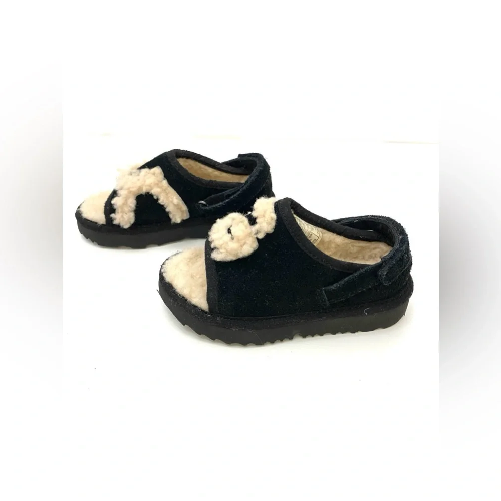 UGG Australia Toddler Black/Tan Fluff Yeah Open Toe Slide